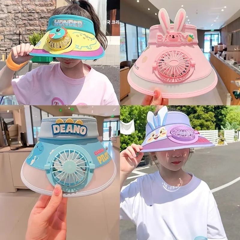 【พร้อมส่ง】🔥หมวกกันแดดเด็ก🔥ปีกกว้าง ป้องกัน รังสี ยูวี มีพัดลม เหมาะสำหรับเด็กอายุ 3-12 ปี