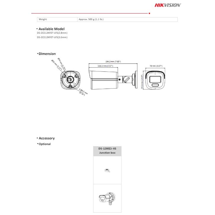 HIKVISION COLORVU 3K กล้องวงจรปิด รุ่น DS-2CE12KF0T-FS , DS-2CE12KF0T-LFS 3.6mm 2ตัว