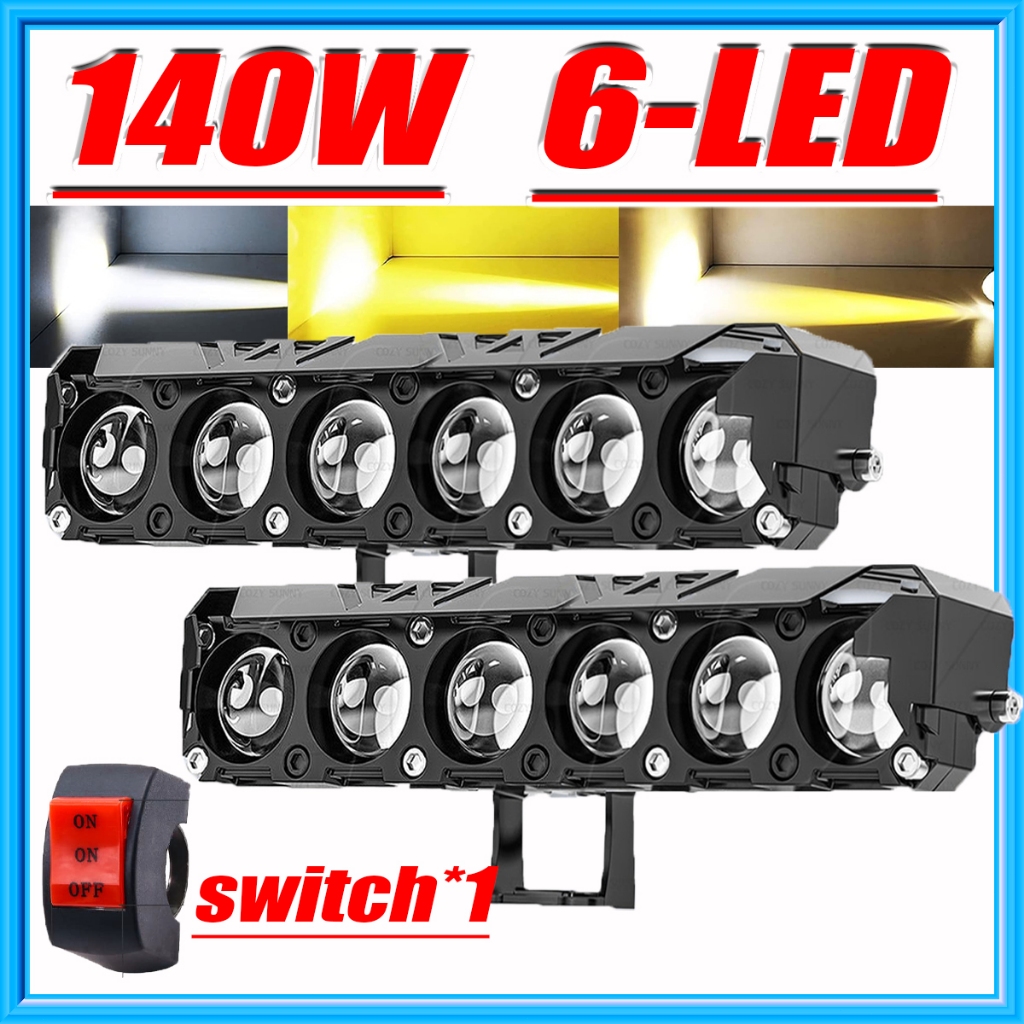 2Pcs ไฟ LED ทำงาน Light Bar ขับรถหมอกรถ 140W 12-24V 7*1 นิ้ว 6LED Offroad รถบรรทุกรถแทรกเตอร์รถพ่วงเรือสำหรับ SUV LED