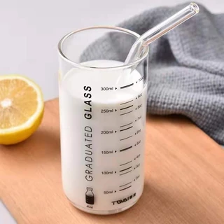 แก้วทรงกลมสูง มีสเกล 300ml 10ออนซ์ แก้วใส่เครื่องดื่ม สีใส แก้วคาเฟ่ มินิมอล ใส่ชาเย็น แก้วสกีน แก้วทรงเก๋ๆ