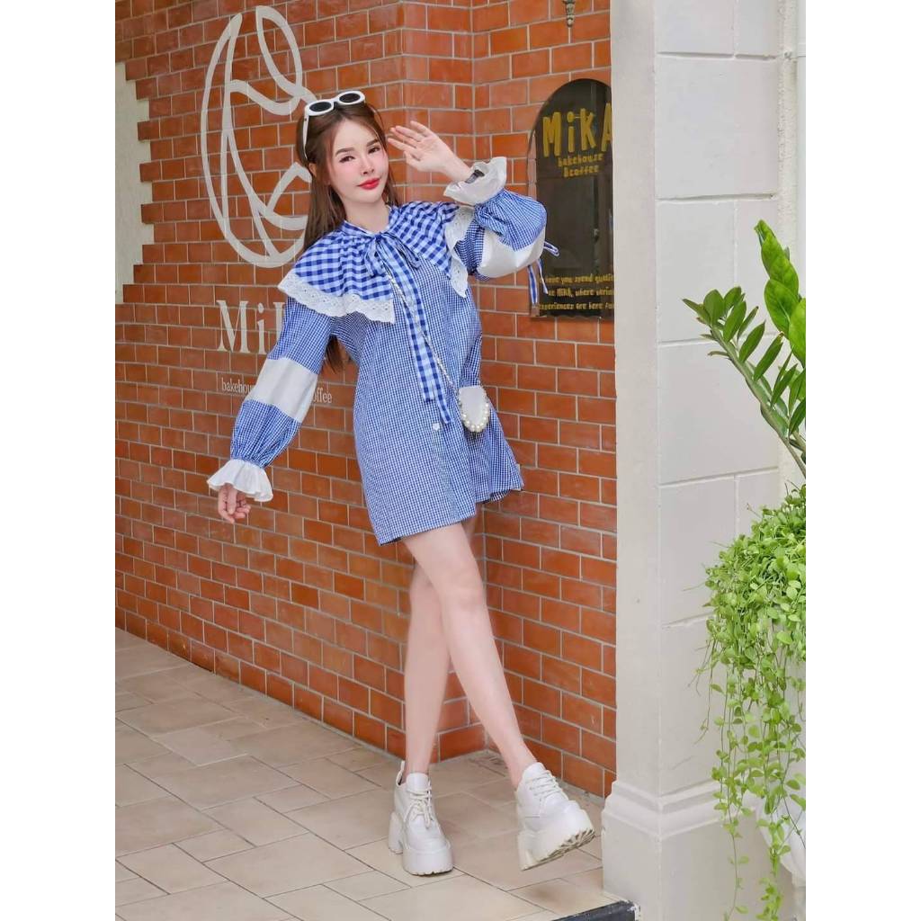 🔷 NEW ✨ป้ายห้อย size M VORA มินิเดรสลายสก็อตแขนยาว 🆓 แถมกระเป๋า