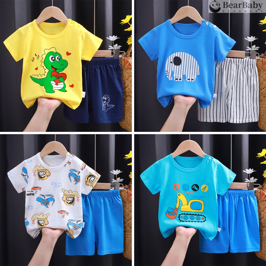 ชุดลำลองเด็ก 2ชิ้น เสื้อคอกลมเด็ก +กางเกงขาสั้น เอวใส่ยางยืด ใส่สบาย วัยหัดเดิน