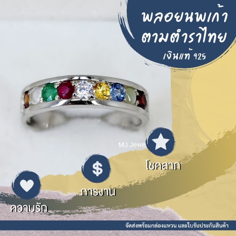 แหวนพลอยนพเก้า ตามตำราไทย ขนาดพลอย 2.9 มิล ใส่ได้ทั้งชายและหญิง ตัวเรือนเงินแท้925  รับประกันพลอยแท้ทุกเม็ด แจ้งไซสในแชท