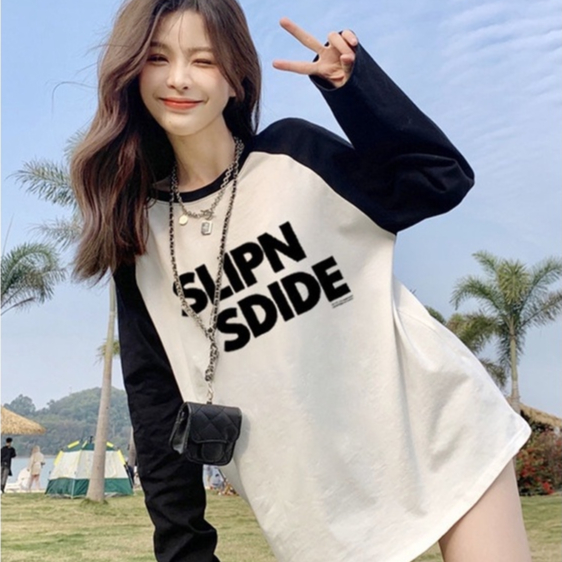 fashiongirl1688เสื้อยืดแขนยาว ฝ้าย ชายหญิง ทรงหลวม free size สไตส์เกาหลีพิมพ์ตัวอักษร พร้อมส่ง
