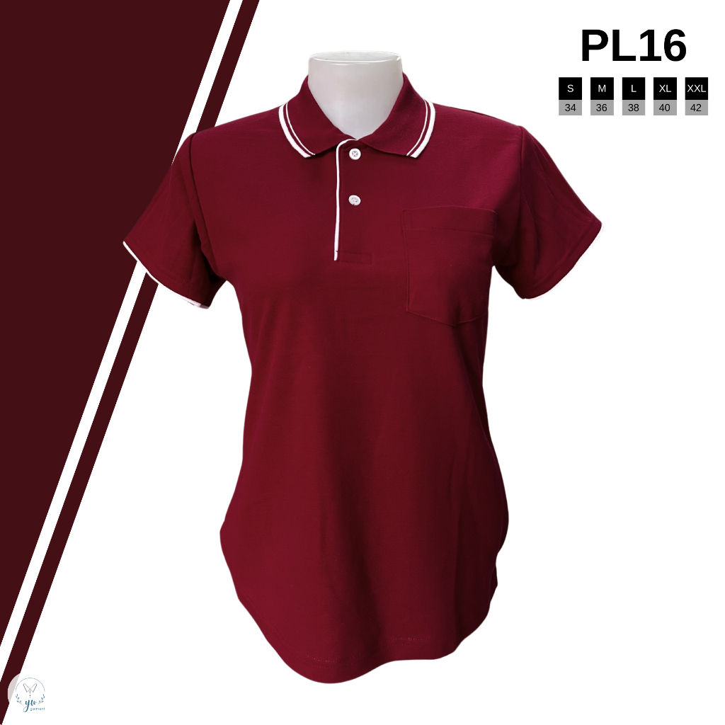 YONGYUT POLO เสื้อโปโลผู้หญิง รุ่น PL16 เสื้อโปโล สีเลือดหมู ขิบขาว