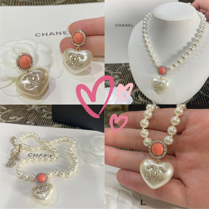 💗พร้อมส่ง💗เซต สร้อยคอ ต่างหู ชาแนลมุก chanel pearl necklace