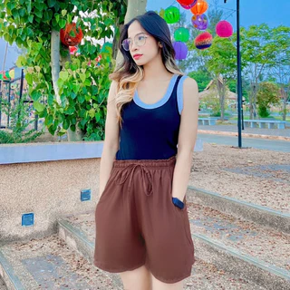 กางเกงขาสั้น เอว24-54นิ้ว ผ้าไหมอิตาลี/ผ้าลินิน ผู้หญิง สาวอวบ สาวอ้วน ตัวใหญ่ เอิร์ธโทน Earthtone Oversize