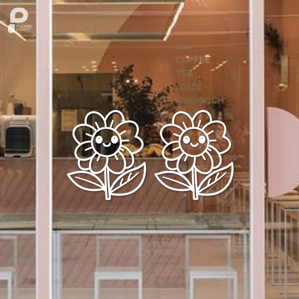 NTFW005 สติ๊กเกอร์ ดอกไม้บานหน้ายิ้ม ติดกระจก ติดผนัง แต่งร้าน แต่งบ้าน แต่งคาเฟ่