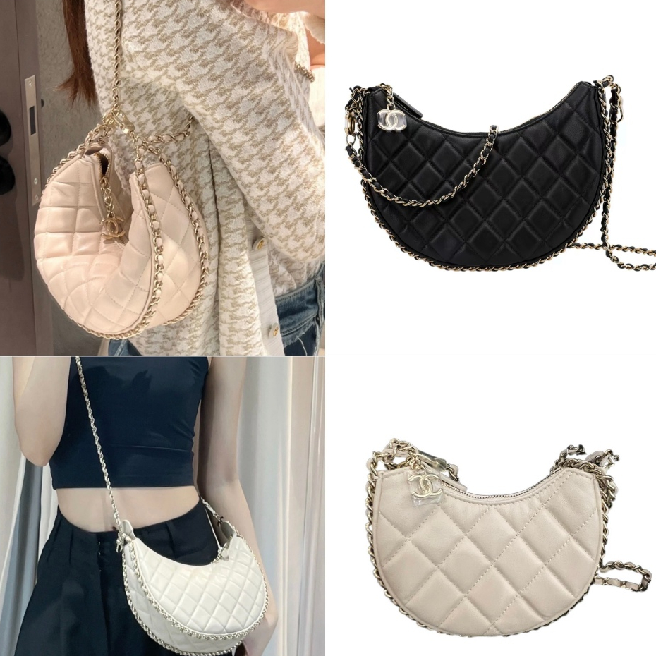 Chanel/กระเป๋าผู้หญิง/23P/Mini/Lambskin/Crescent Bag/กระเป๋าสะพาย/แท้ 100%
