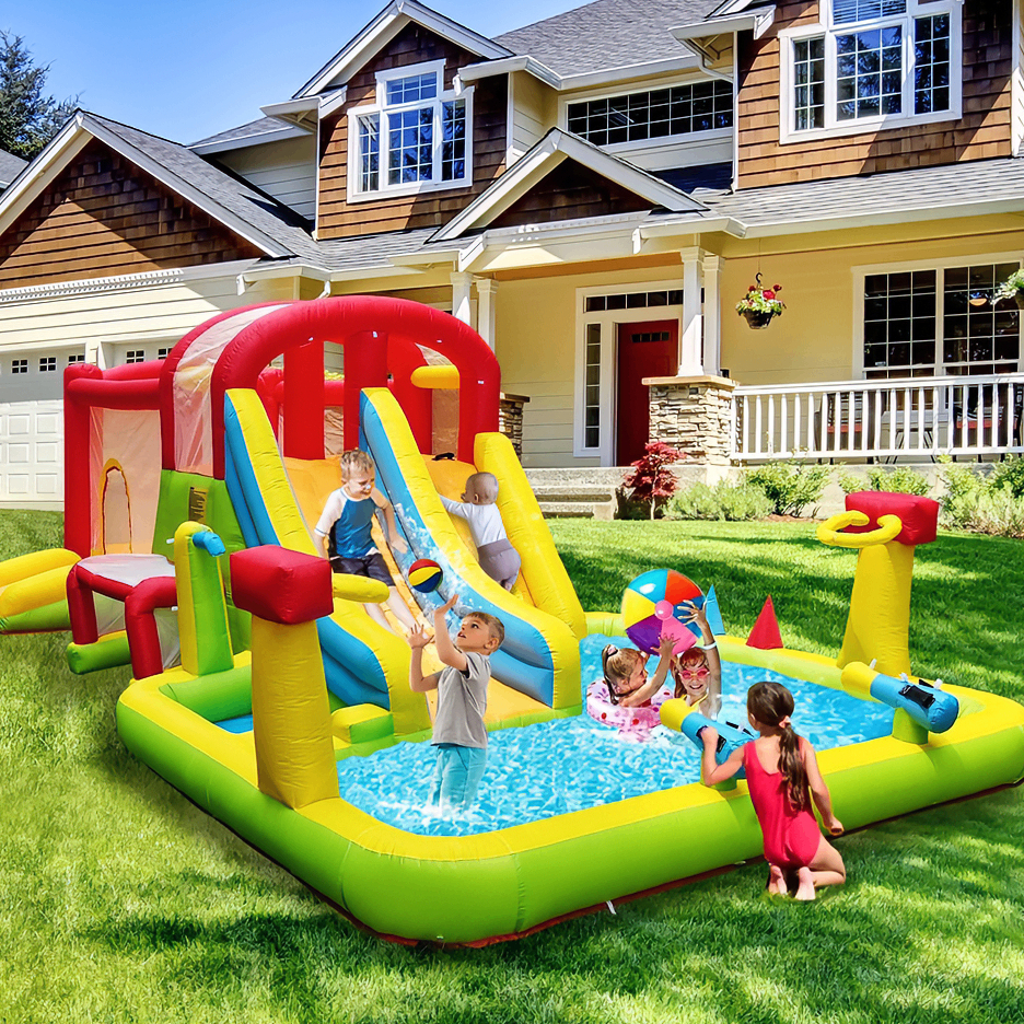 [ มาใหม่ ] ขนาดใหญ่ บ้านลมเด็ก (มีพร้อมบั๊มลม) บ้านลมสำหรับเด็ก ขนาด 3.5x6.7x2.25 เมตร (F19)