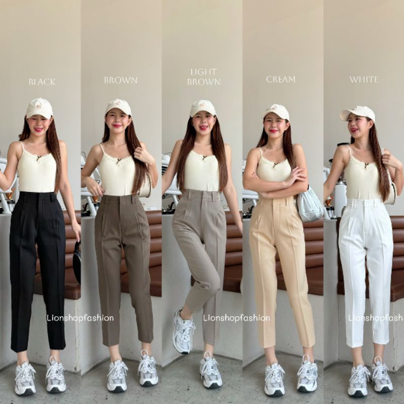 8ส่วนขากระบอกเล็ก ผ้าAustin(B308) เอวสูง ตะขอหน้าซิปหน้า กางเกงแฟชั่น&ทำงาน