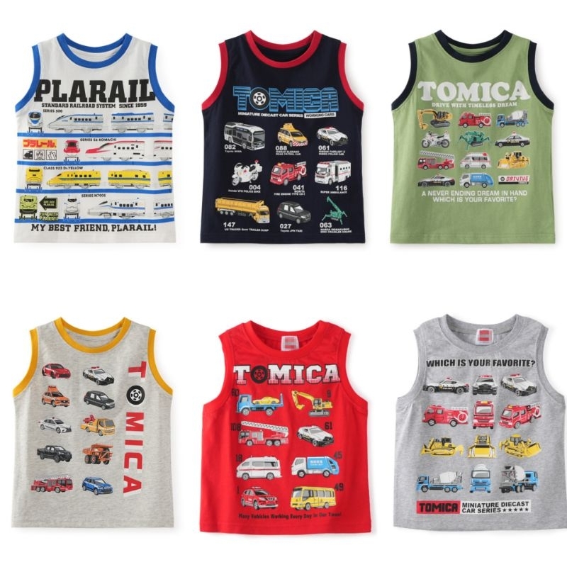 พร้อมส่งจากไทย (ซื้อผ่าน Video ลดเพิ่ม) เสื้อยืดเด็ก แขนกุด ลายรถ Tomica รถไฟ Plarail ชินคันเซน ญี่ปุ่น