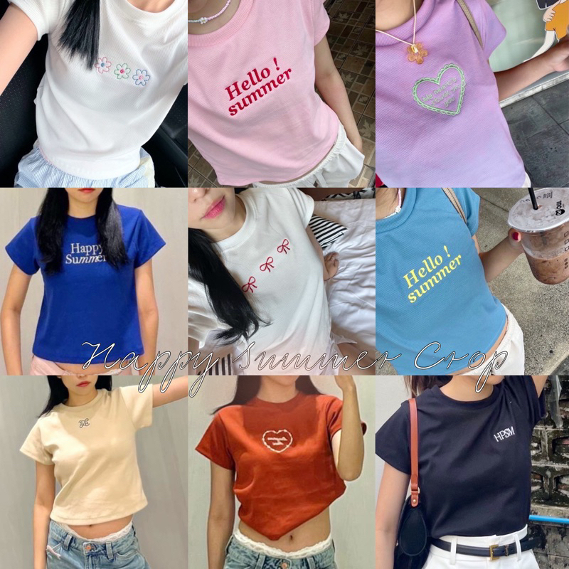 (ลด 30% สั่งผ่านShopeeVideo)(oversize.summer) เสื้อครอป เบบี้ที ผ้าร่อง- 𝐡𝐩𝐬𝐦 งานปัก(พร้อมส่ง)