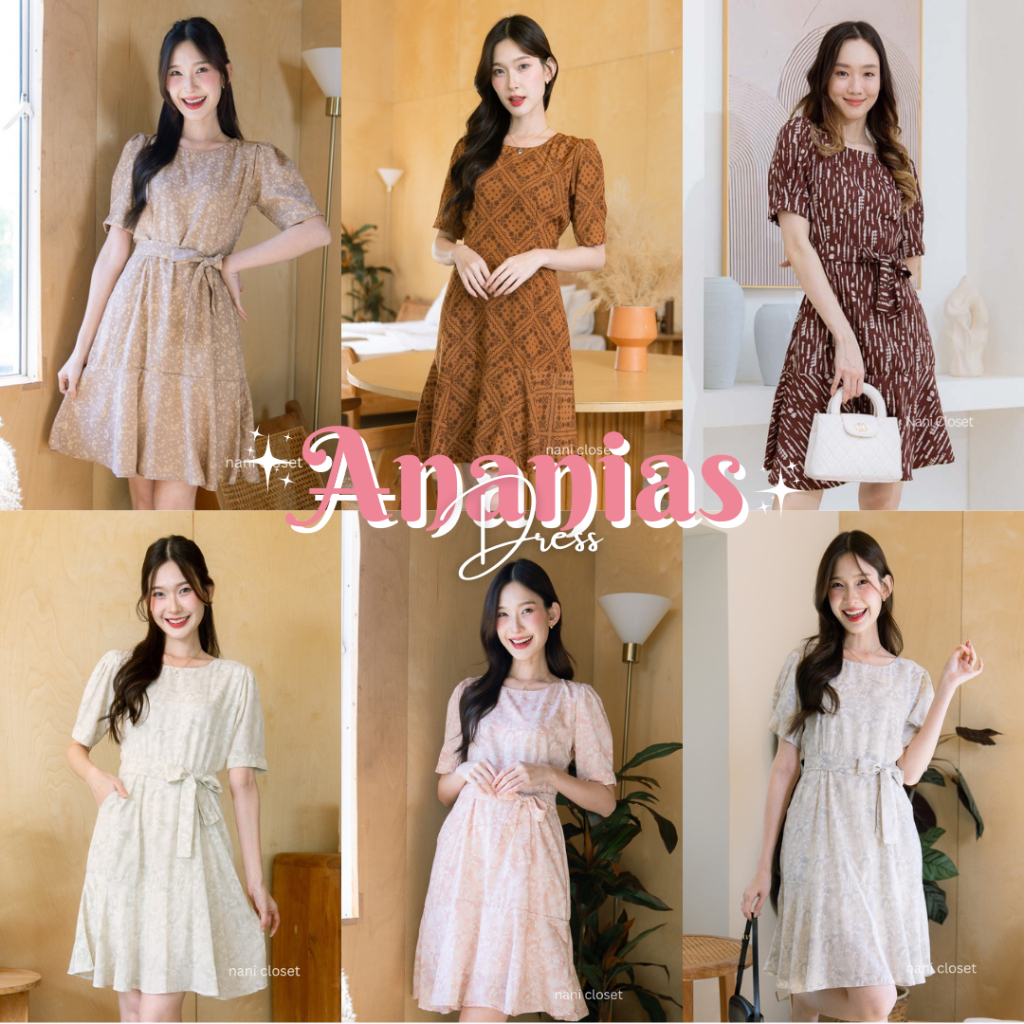 Ananias Dress เดรสทรงสวย ใส่สบายไม่ต้องรีด ผ้าไฮทวิสเกาหลีเนื้อนิ่ม