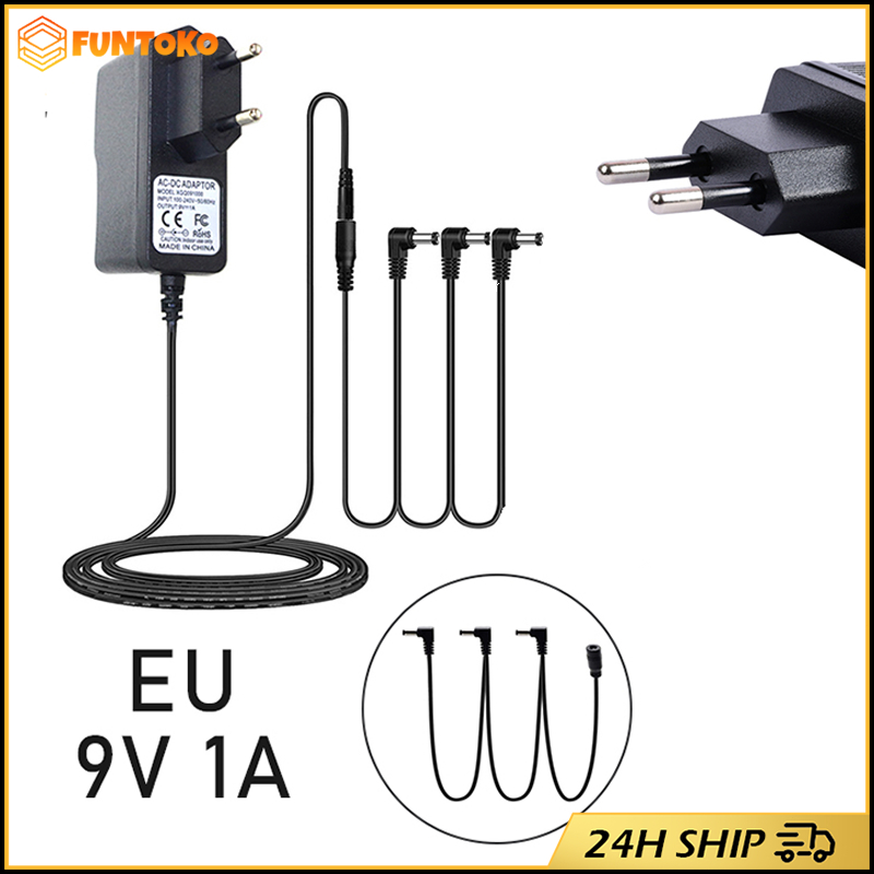 สินค้ามีคุณภาพ DC อะแดปเตอร์จ่ายไฟสำหรับกีต้าร์ 9V 1A 1000mA สายแจ็คกีต้าร์ ยาว90ซม.