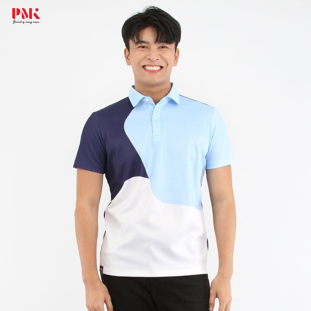 PMK Polomaker เสื้อโปโลพิมพ์ลาย Graphene Printed EPPS06 สีฟ้า-น้ำเงิน