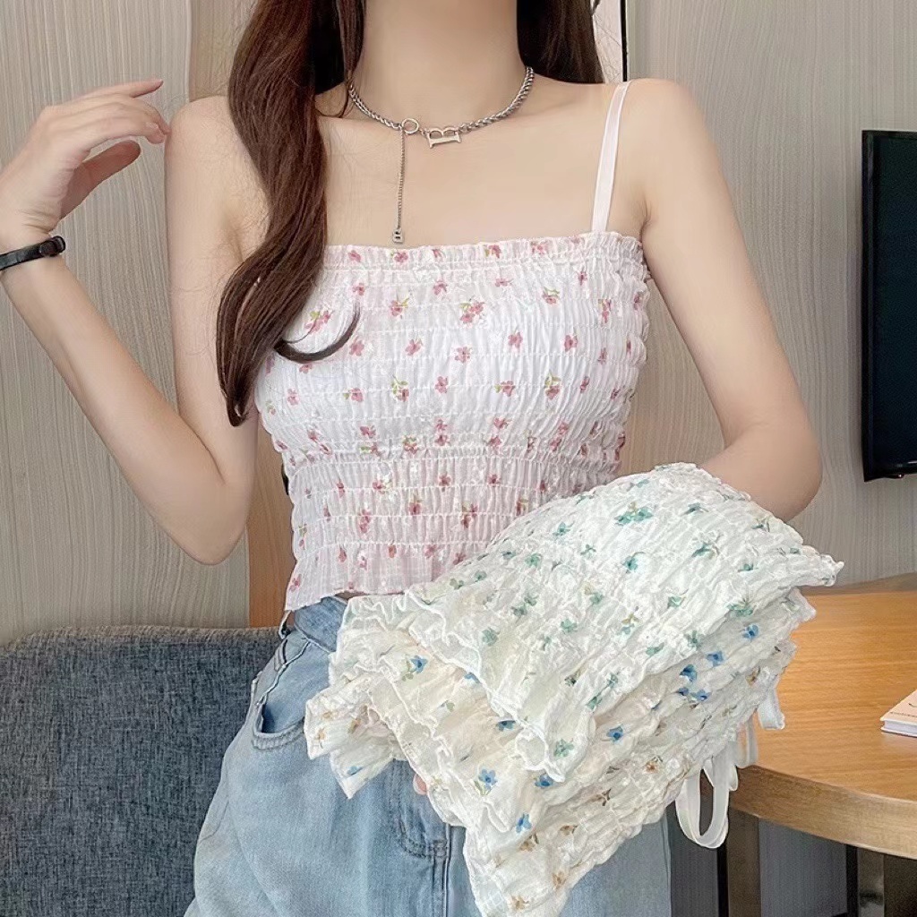 เสื้อสายเดี่ยว เปิดหลัง ระบายอากาศ ผ้าโพลีเอสเตอ์ พิมพ์ลายดอกไม้ แฟชั่นสำหรับผู้หญิง