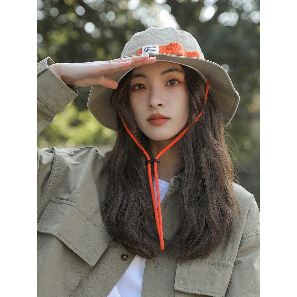 หมวกแคมป์ปิ้ง เดินป่า ทรงบัคเก็ต สีตัดกัน มีสายรัดที่คาง370 สินค้าอยู่ในไทย
