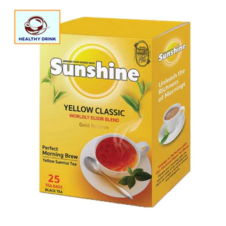 SUNSHINE ซันไชน์ ชาผงชนิดซอง มีซองหุ้ม ฉลากสีเหลือง ชาดำชนิดซอง 2 กรัม x 25 ซอง จำนวน 1 กล่อง