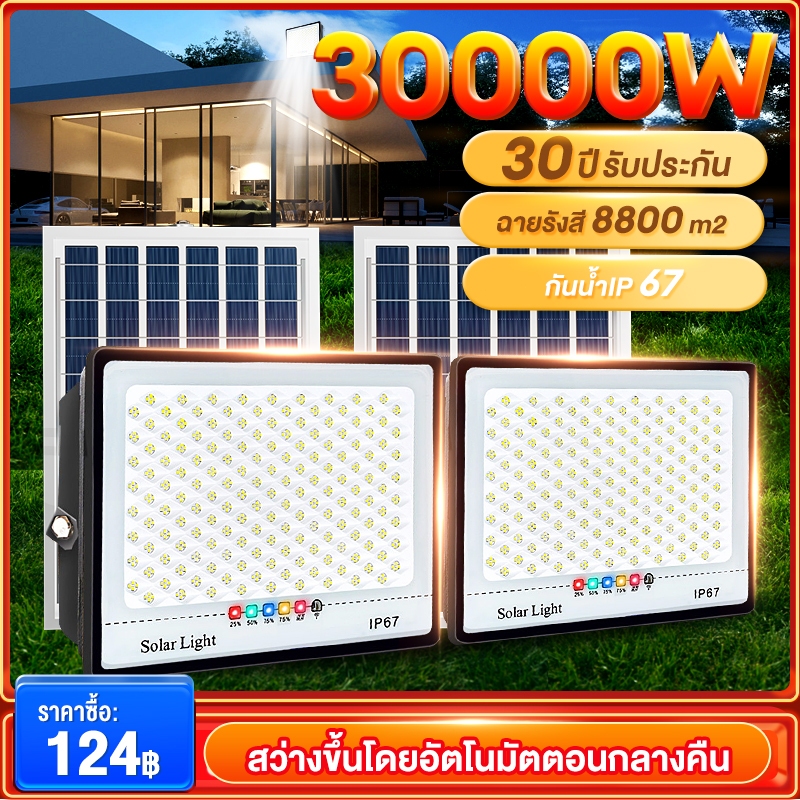 Hengoo ไฟโซล่าเซล ไฟถนนโซล่าเซลล์ 25000W【รับประกัน30ปี】IP67 แสงสีขาวSolar Light LED กันน้ำกลางแจ้งและป้องกันฟ้าผ่า