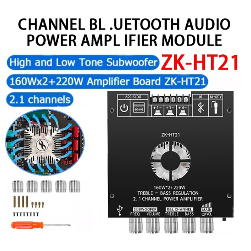 【ส่งจากประเทศไทย】ZK-HT21ลำฟโพงบูลทูธ โมดูลขยายเสียงซับวูฟเฟอร์ดิจิทัล บลูทูธ 2.1 ช่อง TDA7498E 160W*2+220W