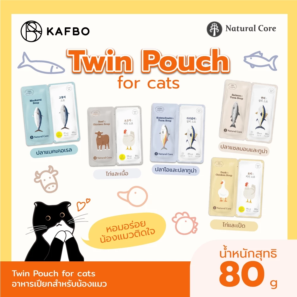 Natural Core Twin Pouch for cats ซุปอาหารเปียกสำหรับแมว นำเข้าจากเกาหลี อาหารเปียก 5 รสชาติ