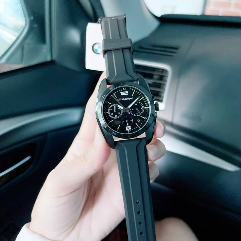นาฬิกาชาย สายซิลิโคนสีดำ  BMW Analog Black Dial Men's Watch หน้าปัด 42 มม.