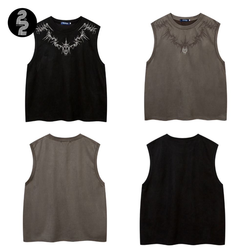 KR1282 "Suede Retro Tee" เสื้อกั๊กปักหนังกลับมาพร้อมกับลายปักสุดเท่ใส่สบาย