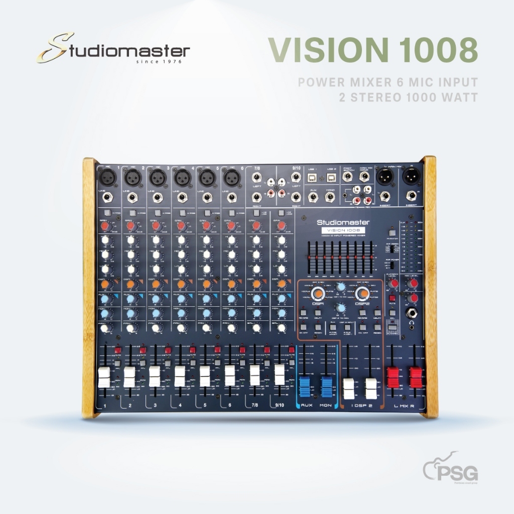 STUDIOMASTER :  VISION 1008 POWER MIXER 6 MIC INPUT 2 STEREO 1000 WATT