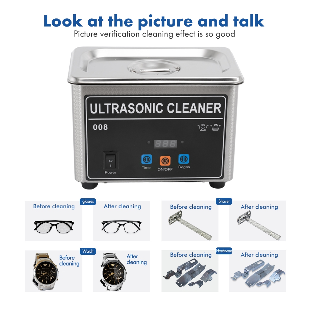 800ml 65Hz Ultrasonic cleaner เครื่องทำความสะอาดอัลตราโซนิก  สำหรับแว่นตาและนาฬิกาทำความสะอาดเครื่องประดับ - รูปที่ 3