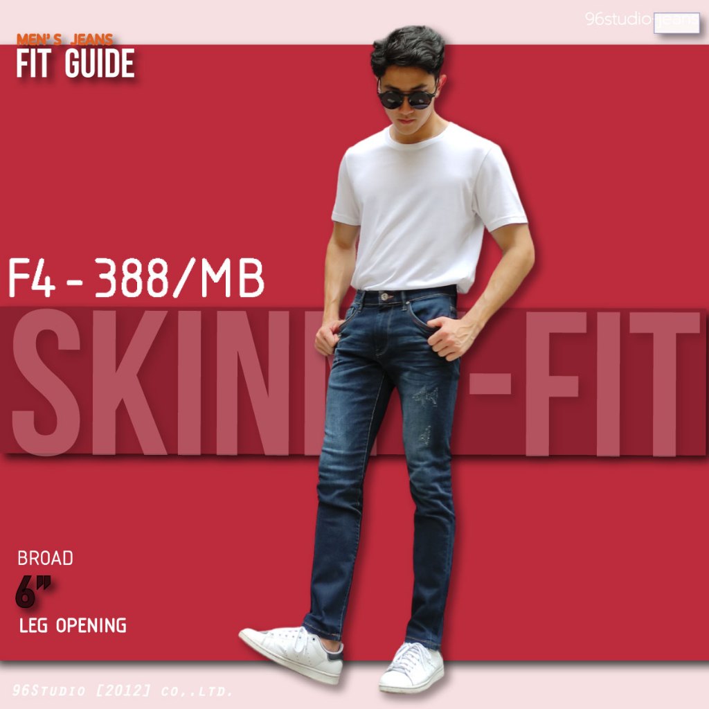 F4-388/MB กางเกงยีนส์ยืด ทรงเดฟสกินนี่ สีมิดไนท์บลู แต่งสะกิด