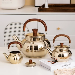 กาน้ำชาสแตนเลส 304 กาต้มน้ำ หม้อต้มกาแฟ กาน้ำชาด้ามไม้ ฝาสแตนเลส มี 6 ขนาด ใช้กับเตาแก๊ส/เตาแม่เหล็กไฟฟ้า