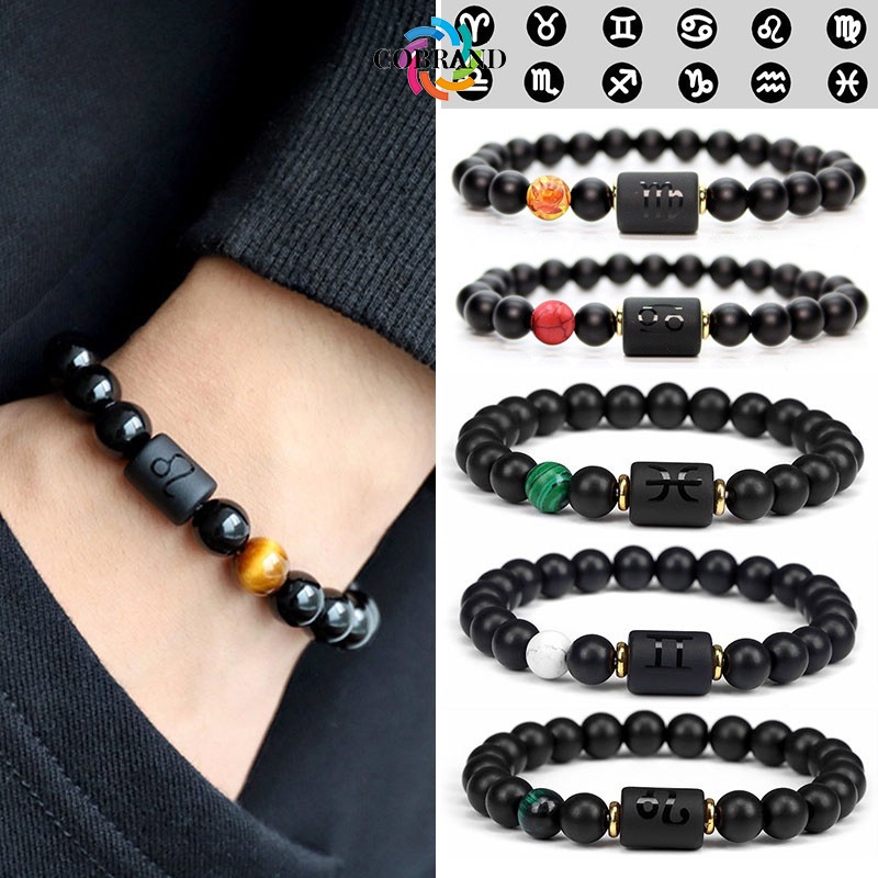 CODส่งเร็ว⚡สร้อยข้อมือหินนิลดำตามราศีเกิด 12ราศีเครื่องราง คู่รักลูกปัดฮวงจุ้ย.cobrandier