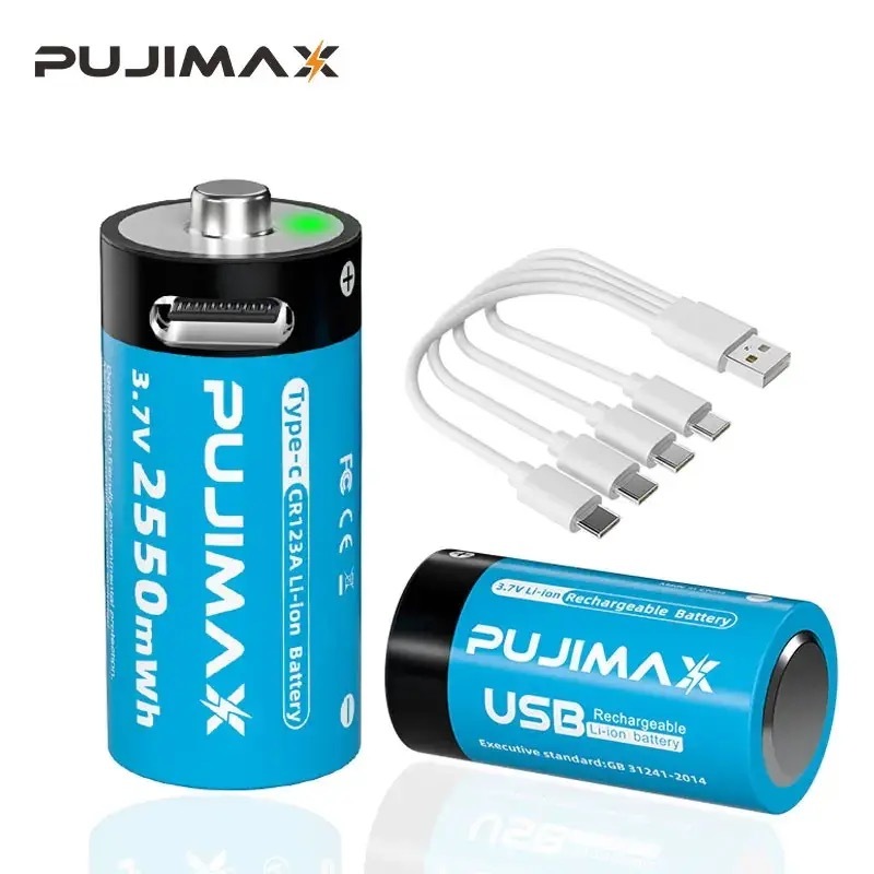 PUJIMAX ถ่านชาร์จ 3.7V CR123A 2550mWh Li-ion ราคา1ก้อน แถมสายชาร์จให้