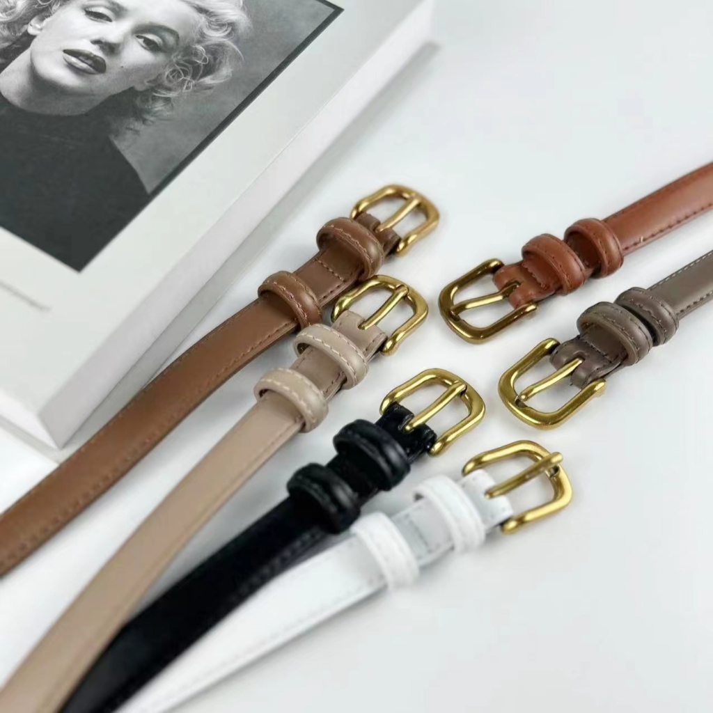 [ส่งจากกทม] My Girl เข็มขัดหนังแท้ หัวเข็มขัดสีทองวินเทจ หุ้มหนังทั้งเส้น เครื่องประดับแฟชั่น Unisex - 4