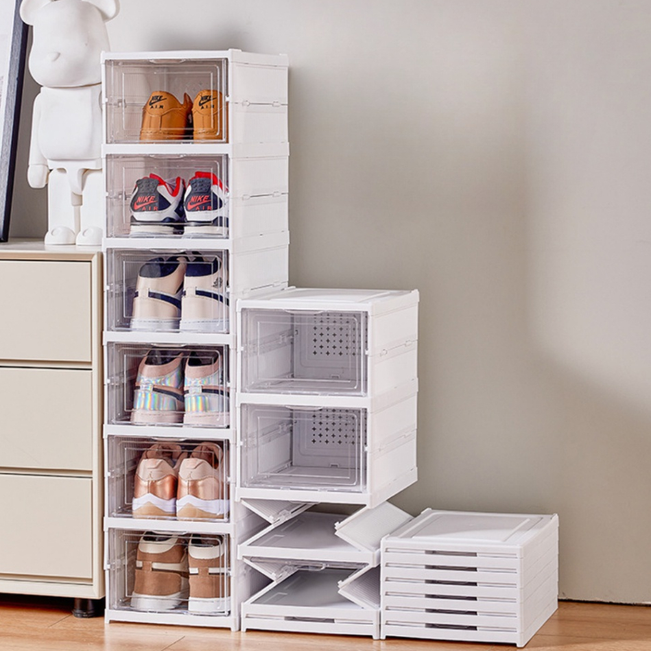 ลดราคา กล่องรองเท้าพับได้ shoes box ติดตั้งง่าย พับเก็บได้ เปิดฝาด้านห กล่องใส่รองเท้า