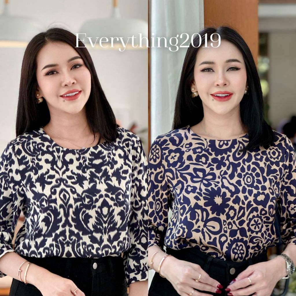 Everything2019 (1908) เสื้อผู้หญิงคอกลมแขน5ส่วน รุ่นคุณนาย สวยหรูดูแพง