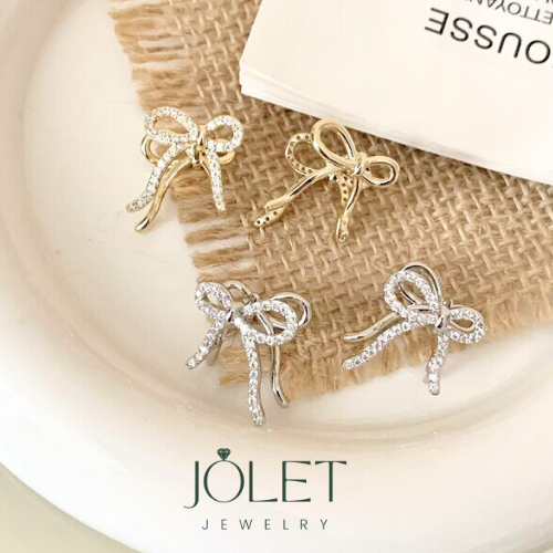 Jolet ต่างหูรูปโบว์ ต่างหู เเบบเสียบแฟชั่นสีเงินสีทอง ไม่ลอกไม่ดำ