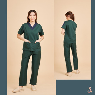 scrubvet : ชุดสครับสีเขียวเข้ม (เสื้อสครับสีเขียวเข้ม+กางเกง…