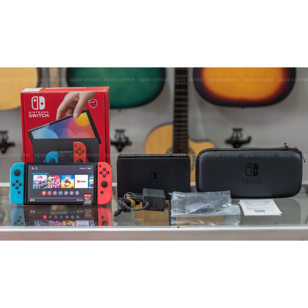 เครื่องเล่นเกม Nintendo Switch Oled Console Neon Red/Blue มือสอง สภาพใหม่ แถมแผ่นเกมส์ Splatoon2