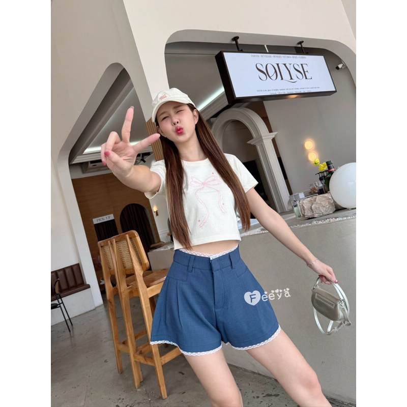 พร้อมส่ง!! กางเกงขาสั้นสไตล์เกาหลี แต่งลูกไม้ ผ้าสโนว์ สาวๆต้องมีติดตู้ ราคา ถูกที่สุด ดีลบีเคเค แกลเลอรีภาพที่ 3