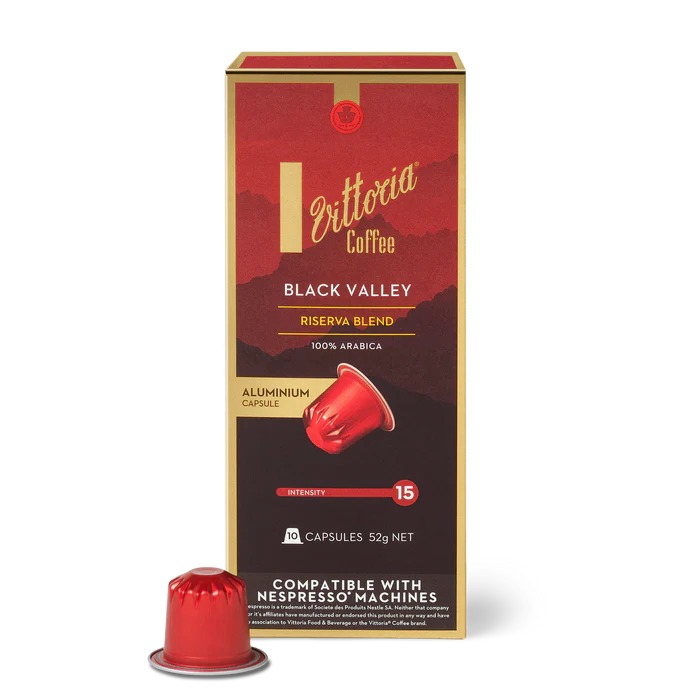 Vittoria Black Valley Nespresso Compatible Coffee Capsules 10 packกาแฟแคปซูลวิททอเรีย แบลควัลเลย์ 10 แคปซูล ใช้กับเครื่อ