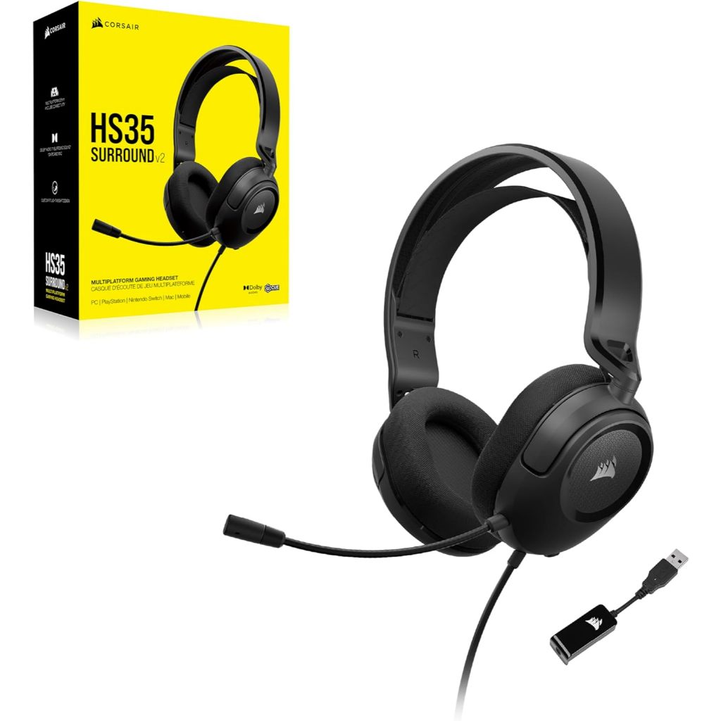 CORSAIR HS35 SURROUND v2 Dolby Audio 7.1, 3.5mm Multiplatform Gaming Headset CA-9011386-AP