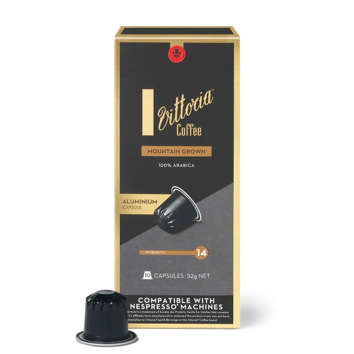 กาแฟแคปซูลวิททอเรีย เมาน์เทน โกร์น ใช้กับเครื่องเนสเพรสโซ 10 แคปซูลVittoria Mountain Grown Coffee Capsules Pack 10