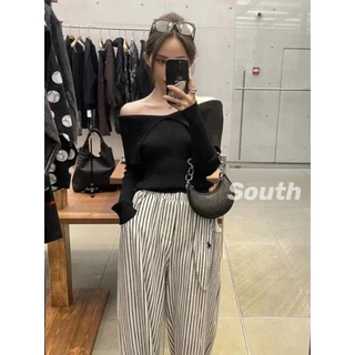 🎀พร้อมส่ง 🎀กางเกงขายาวPolo ผ้านิ่มใส่สบาย ฟรีไซส์ เอวยางยืด โปโล ใส่สบาย กางเกงแฟชั่นลายทาง