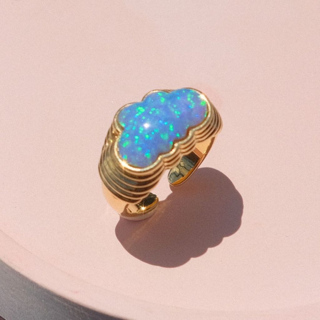 LOT 2: GLAM Happy Cloud Ring เเหวนทอง 9k รูปเมฆ ประดับพลอยโอปอลสีฟ้า