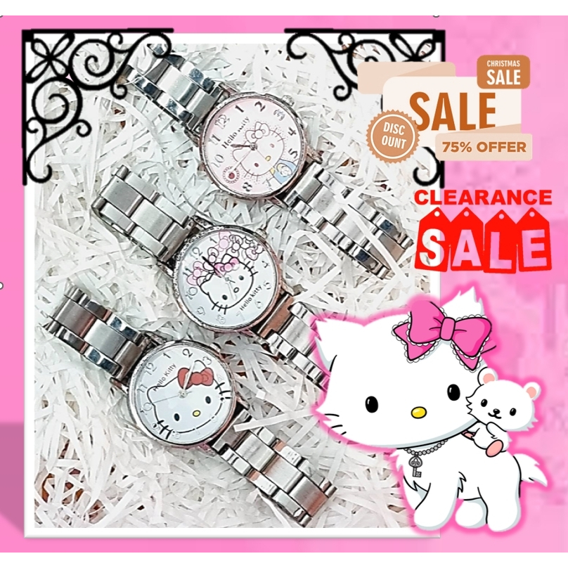 Hello kitty (ถูกที่สุด) นาฬิกาข้อมือเด็กหญิงวัยรุ่น สายเหล็ก นาฬิกาคิตตี้ วัยนักเรียน สายสีเงิน สินค้าถูกๆโละโรงงาน S109