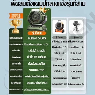 ⚡ส่งภายใน24ชม⚡10นิ้วสามารถชาร์จมือถือได้ พัดลมพกพา พัดลมแคมป์ปิ้ง แบตเตอรี่ลิเธียม18V20000mah พัดลม/ไฟ LED ปรับได้3ระดับ