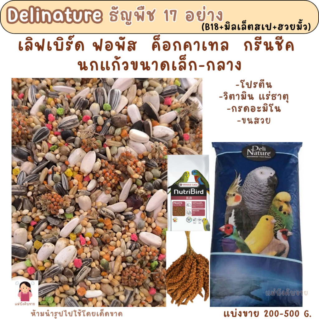 Delinature ธัญพืช 17 อย่าง ( แบ่งขาย 500 G.-1 KG.)  อาหารนกแก้วขนาดเล็ก-กลาง