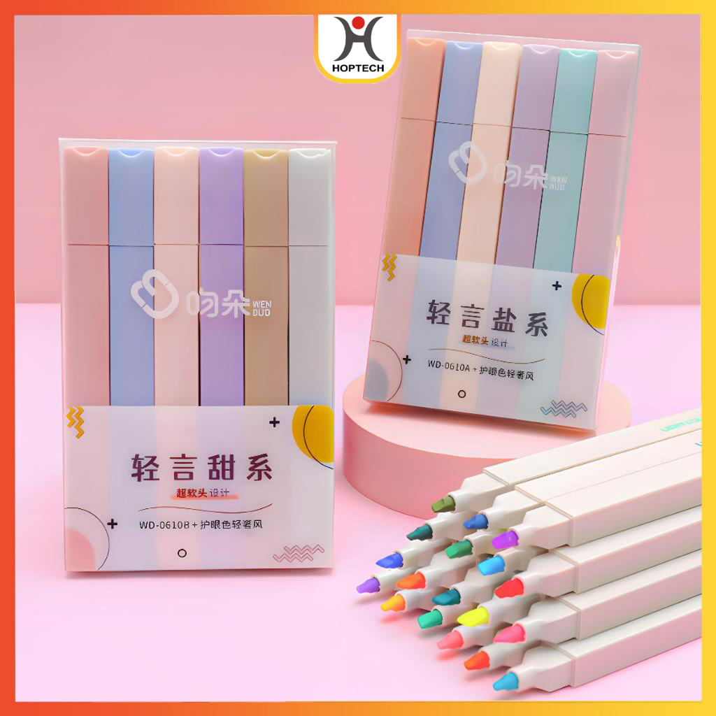 🔥[ราคาสุดคุ้ม  ถูกที่สุด]🔥ชุดปากกามาร์กเกอร์ ไฮไลท์ เน้นคำ หลากสีสัน สําหรับนักเรียน จํานวน 1 ชุด 6 ชิ้น